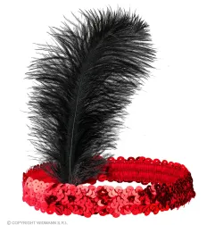 Headband with a red feather