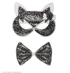 Cat mask black with bow tie