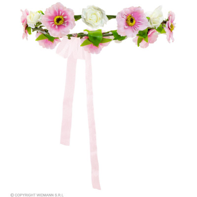 Flower wreath with pink ribbon