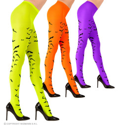 Tights women's 40 den neon yellow green with bats